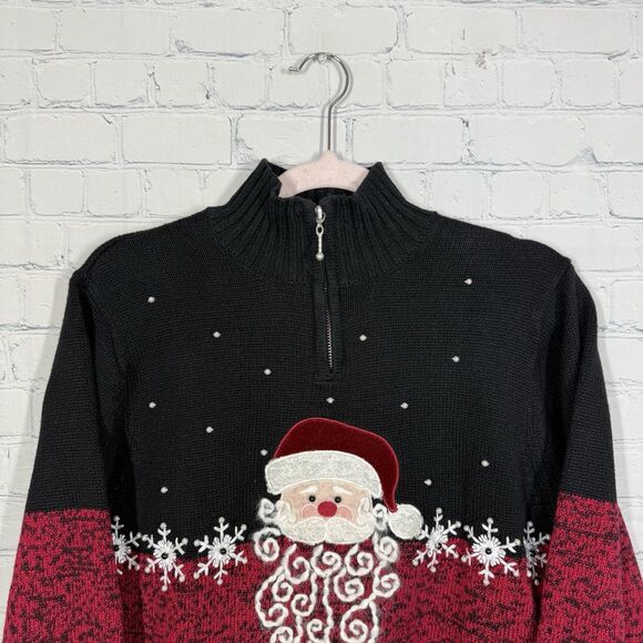 Mandal Bay Ugly Sweater Women Large Santa Clause Christmas Holiday 1/4 Zip - Picture 8 of 11